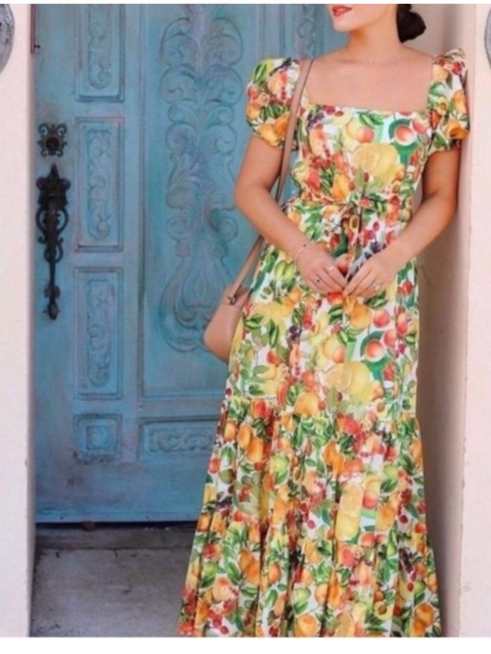 ANTONIO MELANI Colorful Lemon Fruit Italian Print Dress